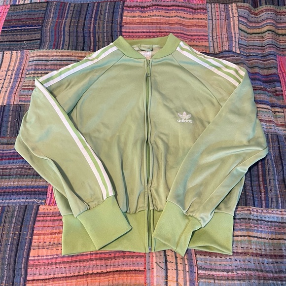 VINTAGE ADIDAS Pastel Green Cropped Zip Up - Picture 2 of 4